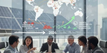 Global commercial solar supply chain map with 2026 timeline and potential disruption points.