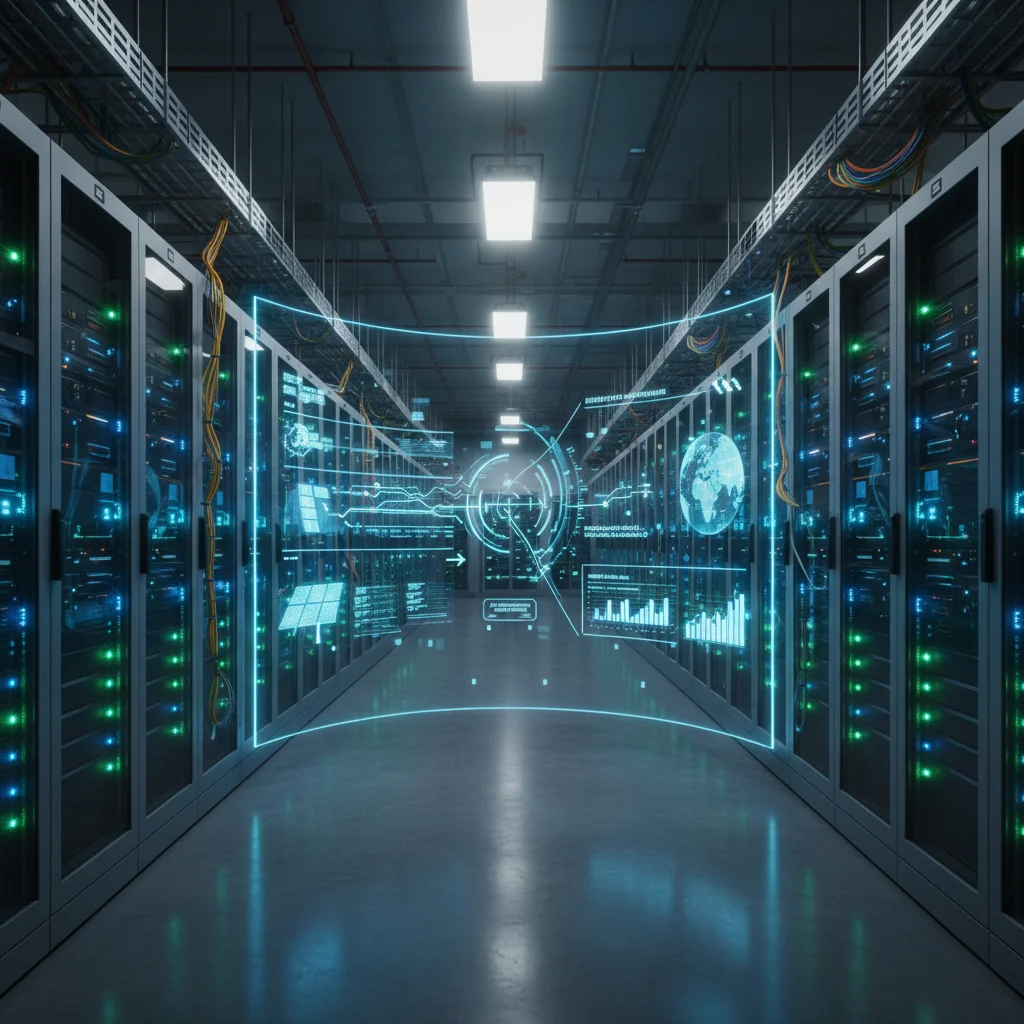 AI data center optimizing smart grid integration for commercial solar.