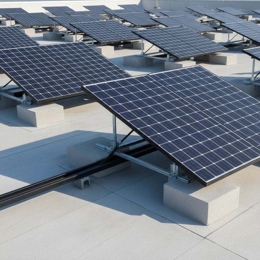 Non-penetrating ballasted solar mounting system on commercial roof