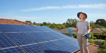 Clean residential solar panels on a rooftop under a clear sky, symbolizing extended lifespan.
