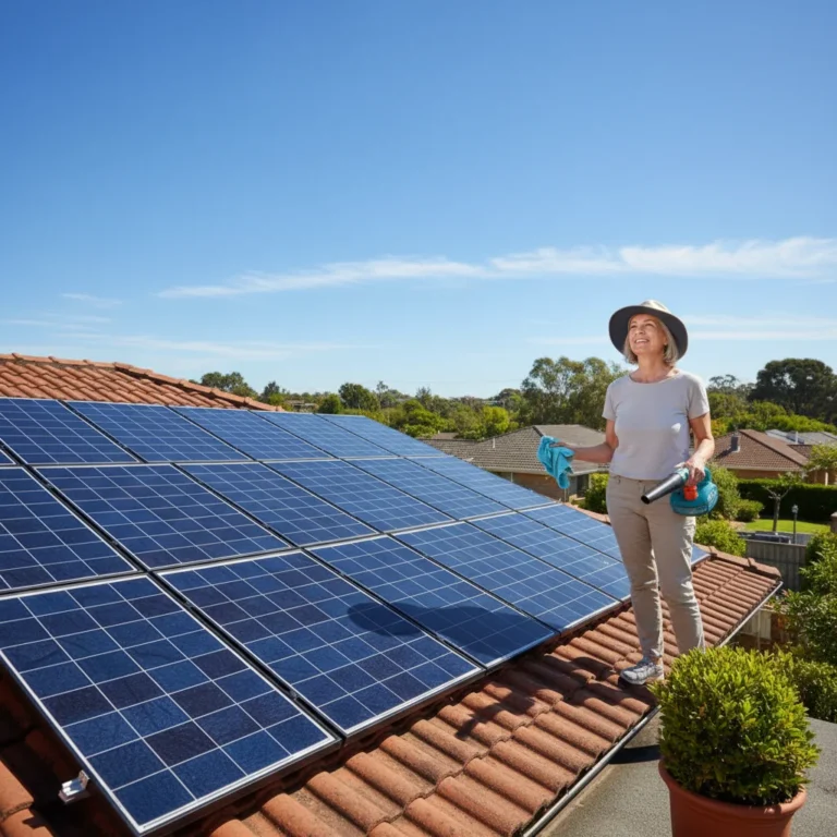 Clean residential solar panels on a rooftop under a clear sky, symbolizing extended lifespan.