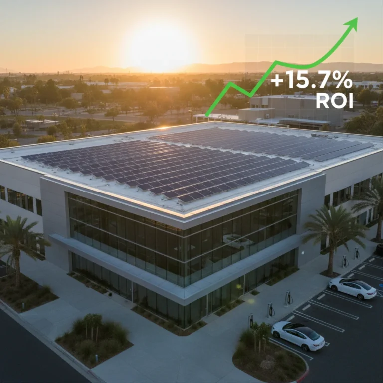 Commercial building with solar panels on roof, representing 2026 solar tax credit benefits