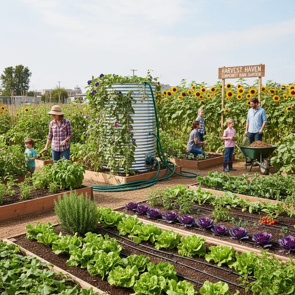Community garden irrigated by harvested rainwater