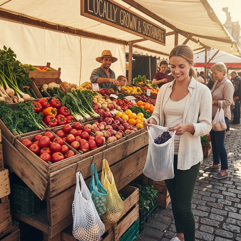 Customer buying unpackaged produce at farmer's market