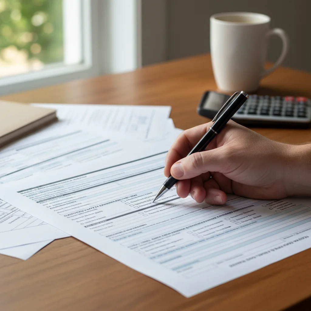 Detailed solar permit application form being filled out by hand