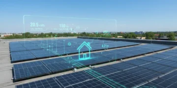 High-efficiency solar panels on a modern home rooftop with a clear sky background.