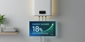 Modern high-efficiency water heater saving 18% on energy bills