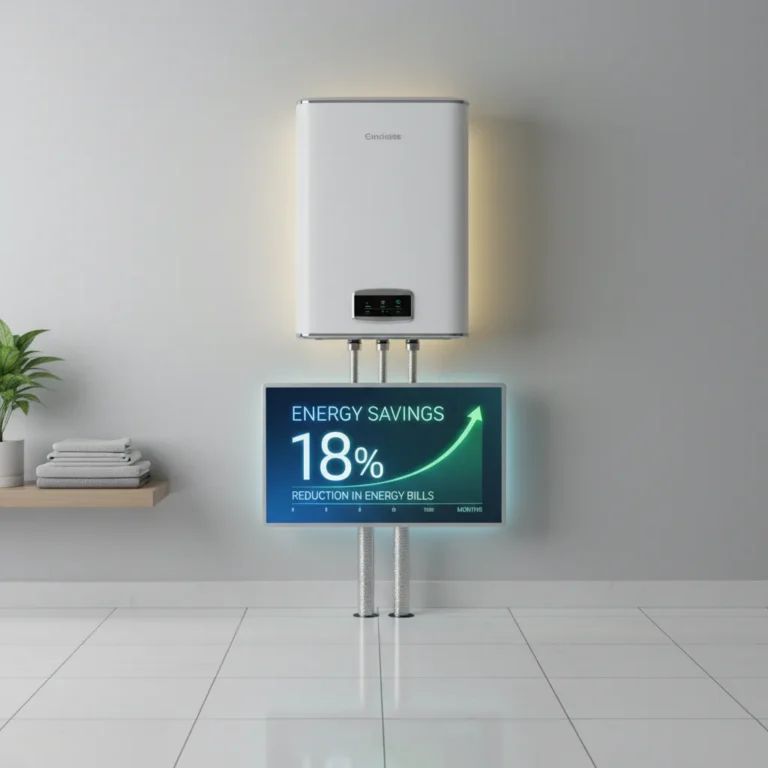 Modern high-efficiency water heater saving 18% on energy bills