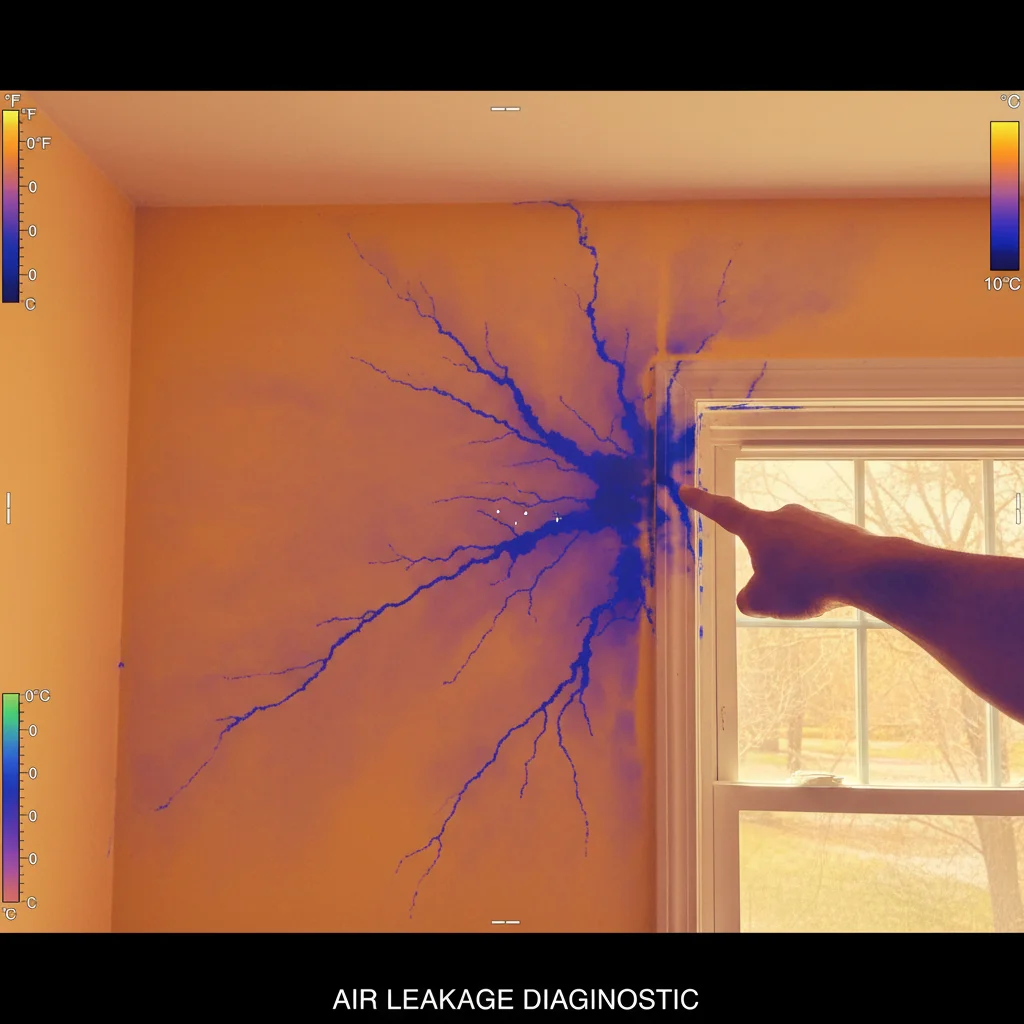 Infrared camera identifying cold spots and air leaks in a wall