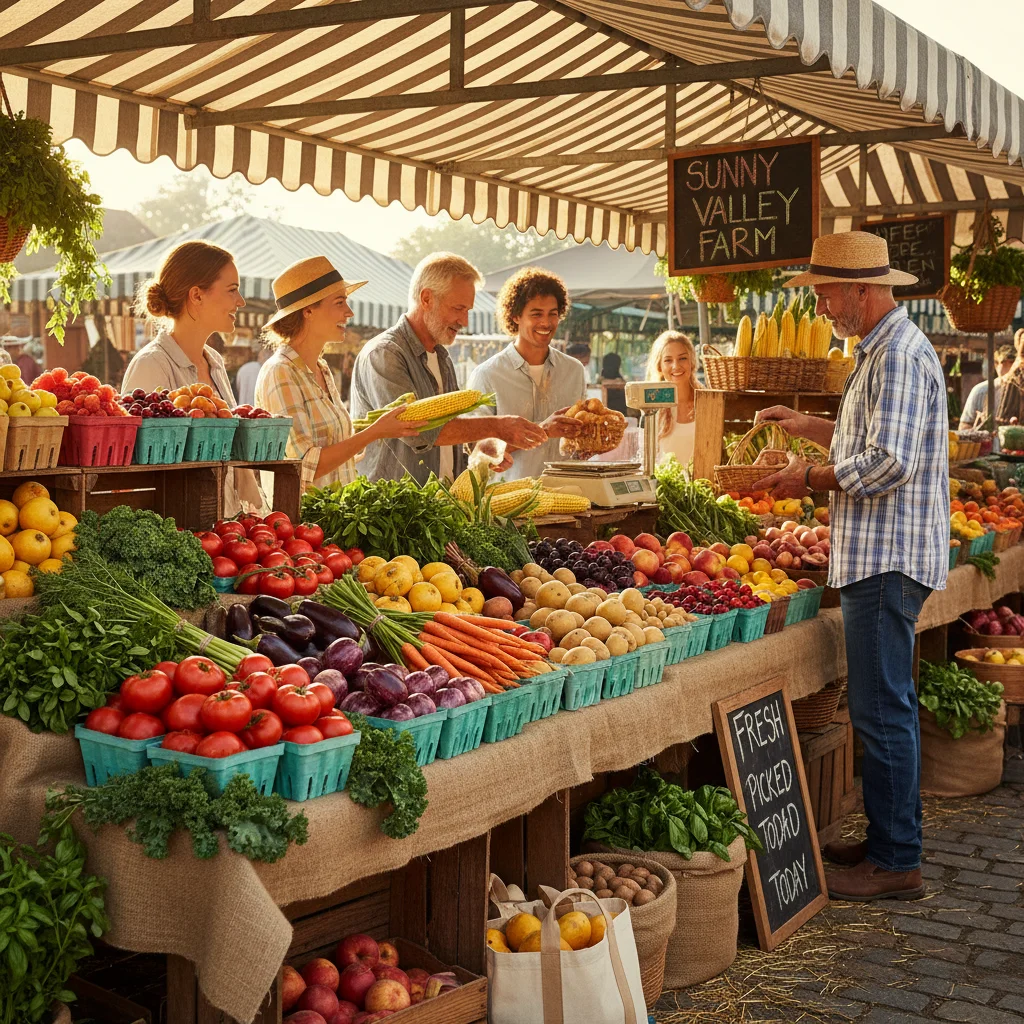 Bustling farmer's market with fresh, local produce