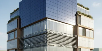Modern building with advanced facade for energy efficiency