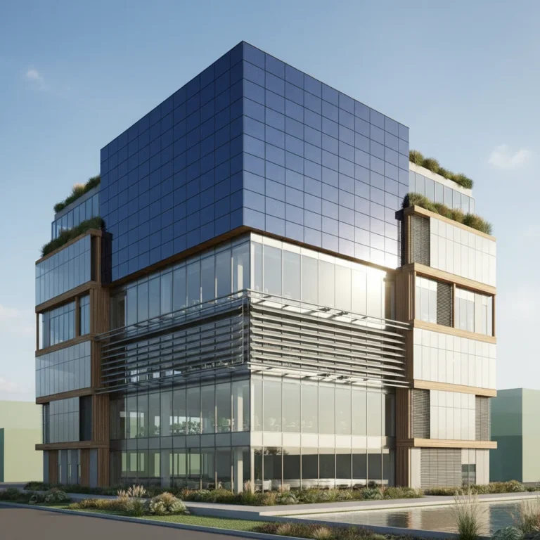 Modern building with advanced facade for energy efficiency