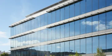 Modern building with advanced window film for energy efficiency