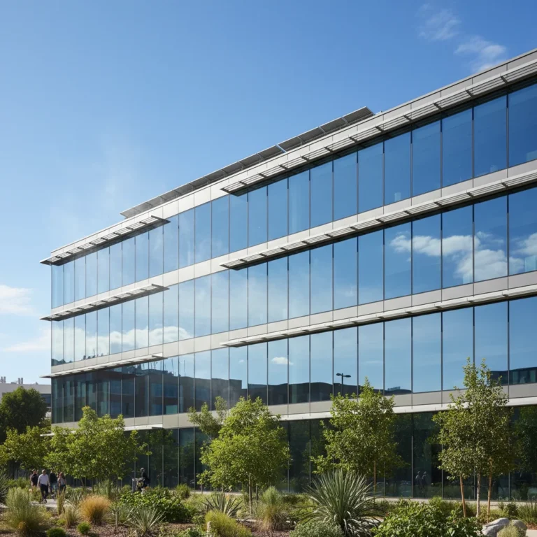 Modern building with advanced window film for energy efficiency