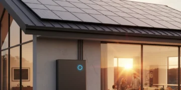 Modern home with solar panels and advanced energy storage system
