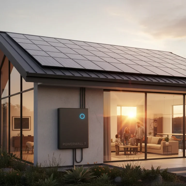 Modern home with solar panels and advanced energy storage system