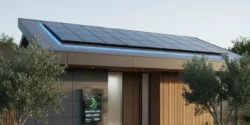 Modern home with integrated solar panels and smart energy display, symbolizing residential solar upgrades.