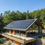 Residential Solar Energy: Boost Home Efficiency 15% by 2026 Modern home with solar panels, bright sun, green trees, symbolizing energy independence.
