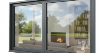 Modern double-pane window reducing heat transfer in a home.