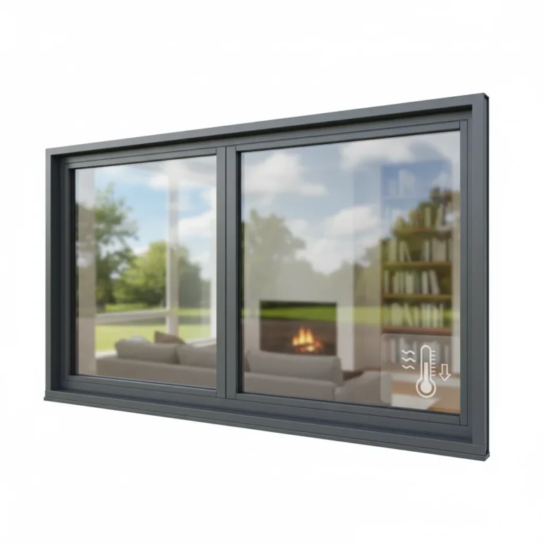Modern double-pane window reducing heat transfer in a home.