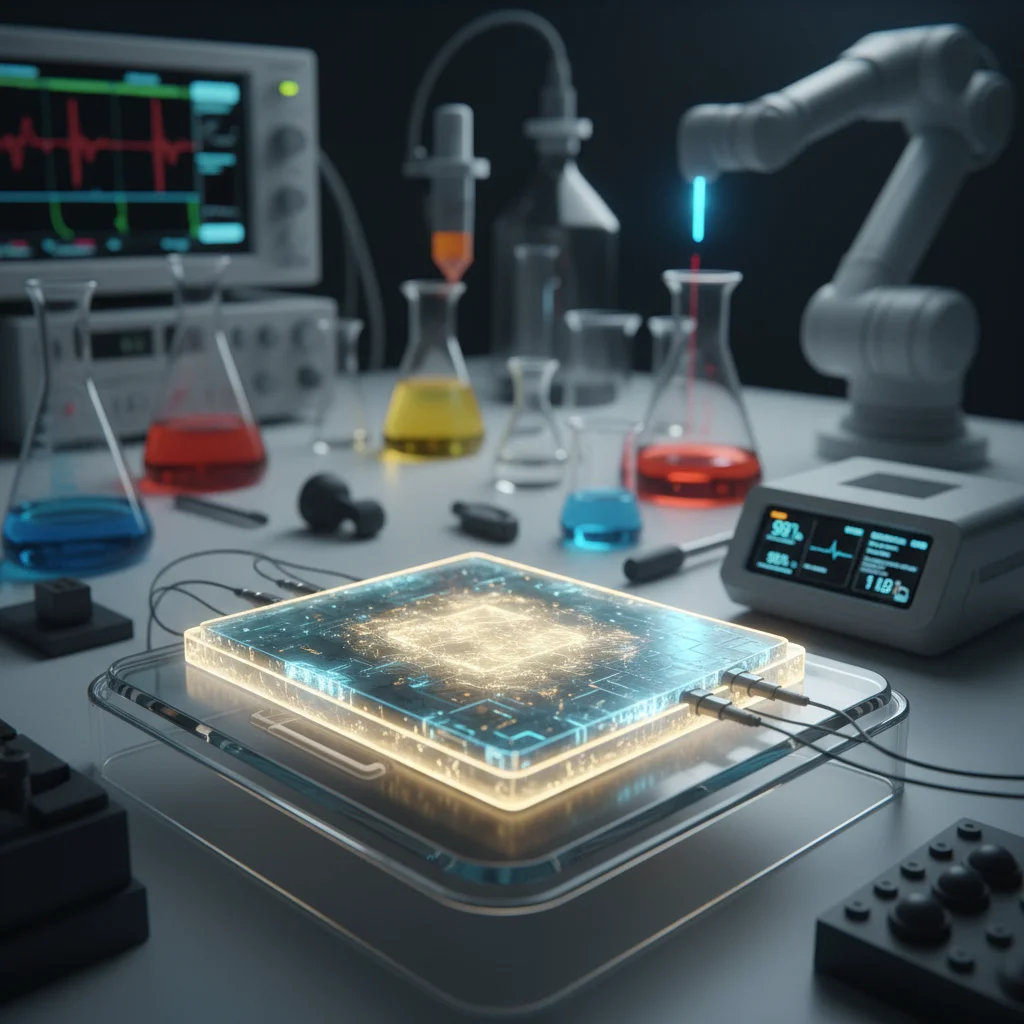 Close-up of a next-generation solid-state battery cell, highlighting advanced energy storage technology.