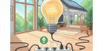 Illustration of power strip with unplugged cords, symbolizing phantom load energy waste.