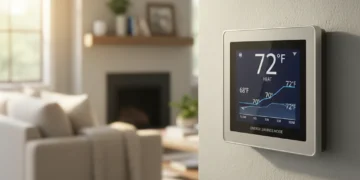 Modern programmable thermostat showing energy-saving schedule