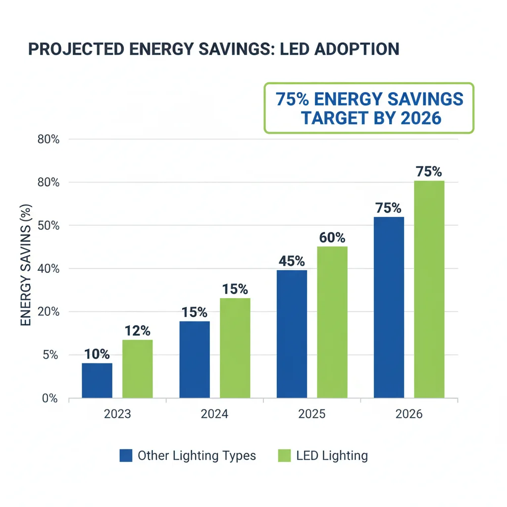 Bar chart illustrating projected energy savings from LED adoption by 2026.