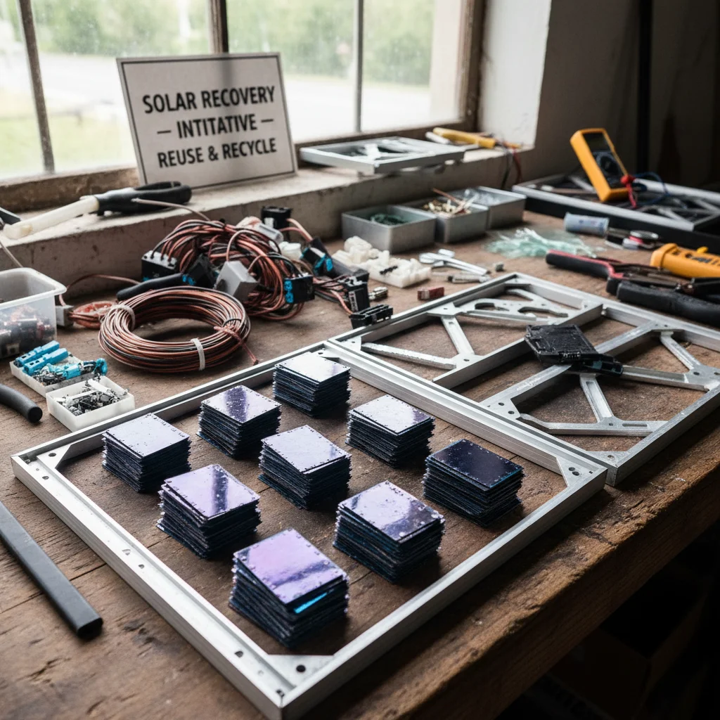 Recovered materials from recycled solar panels including silicon, copper, and aluminum