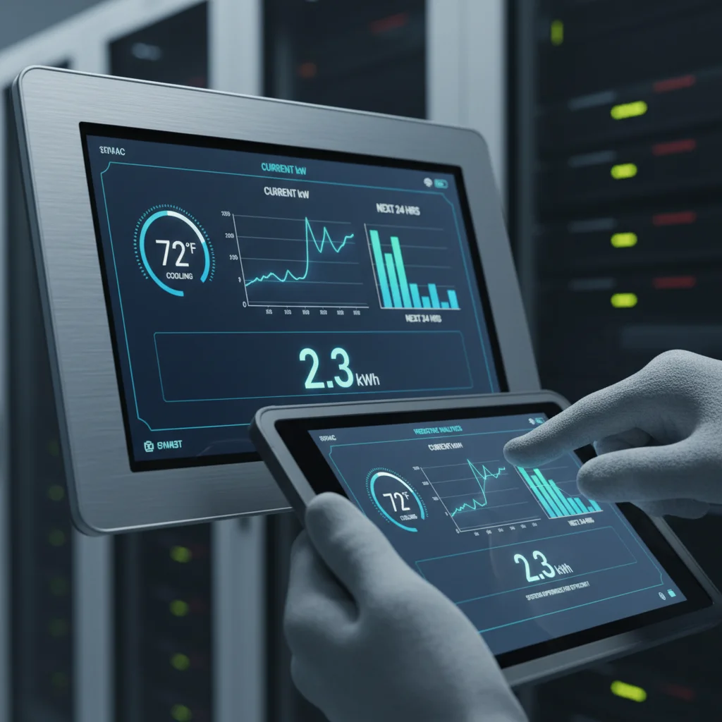 Smart HVAC control panel showing real-time energy data and predictive analytics.