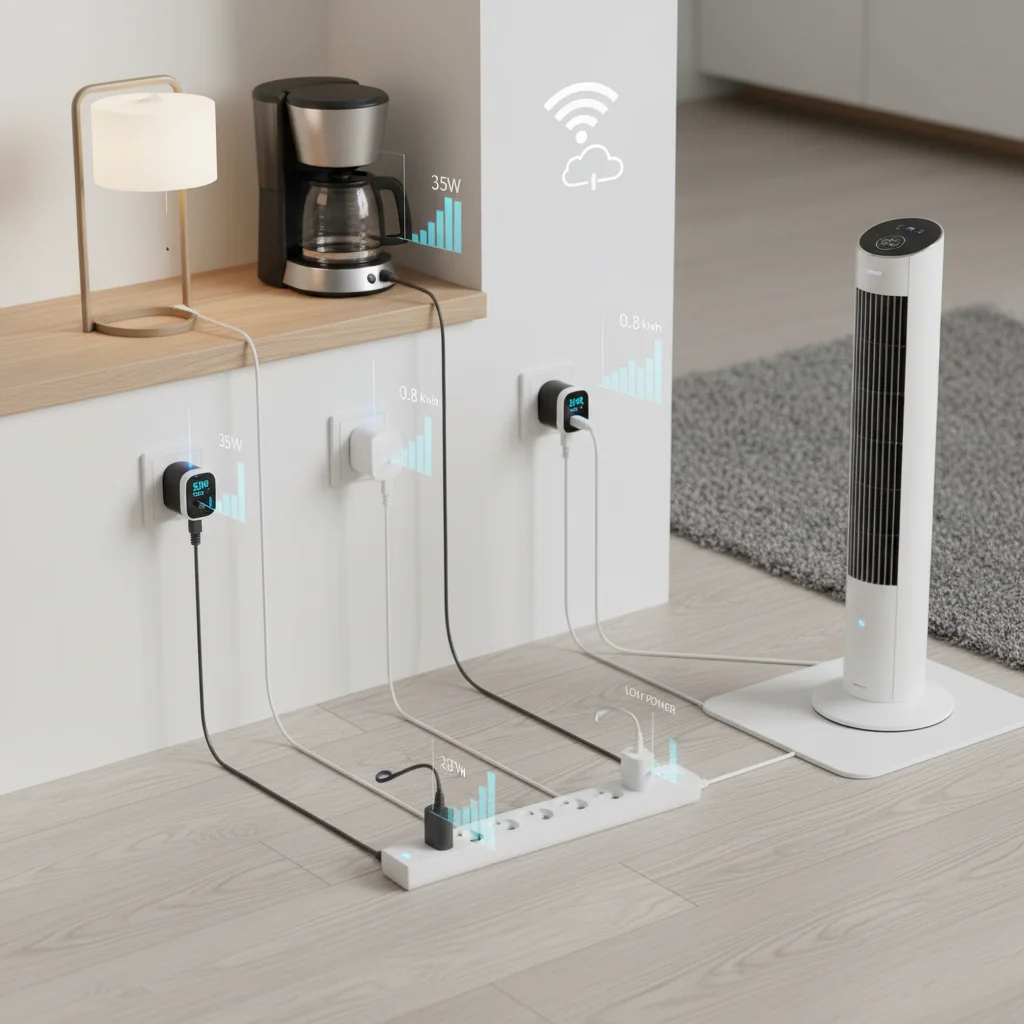 Collection of smart plugs connected to household appliances
