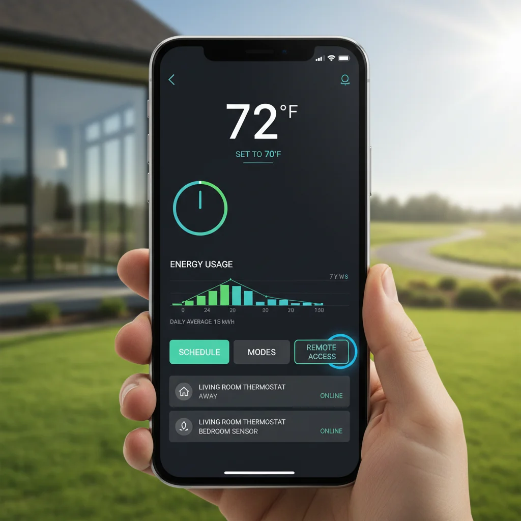 Smartphone app controlling a smart programmable thermostat remotely