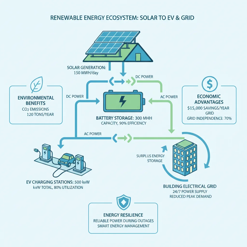 Infographic illustrating energy flow from solar to EV charging
