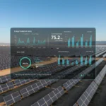 Digital dashboard showing real-time solar farm performance data and analytics.
