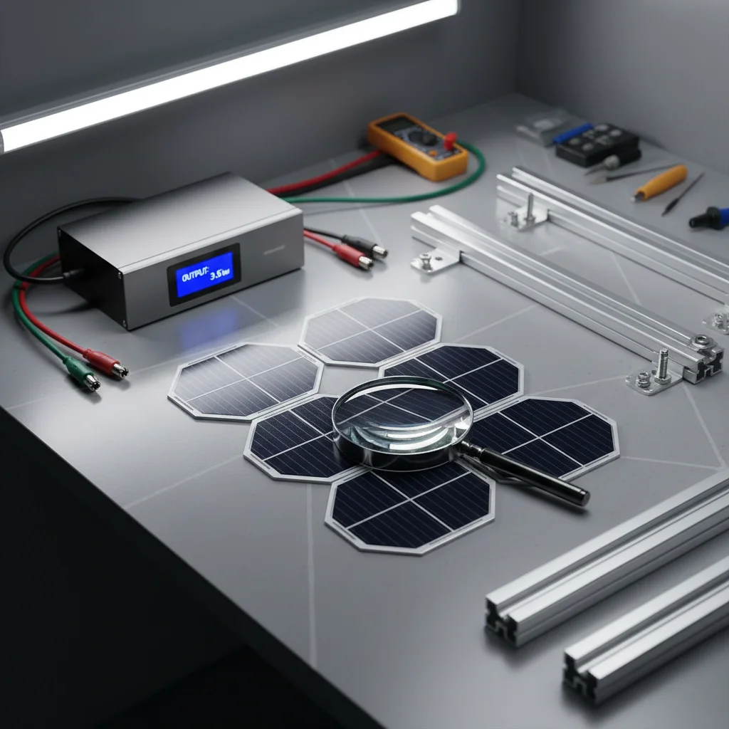 Close-up of solar panel components and inverter technology