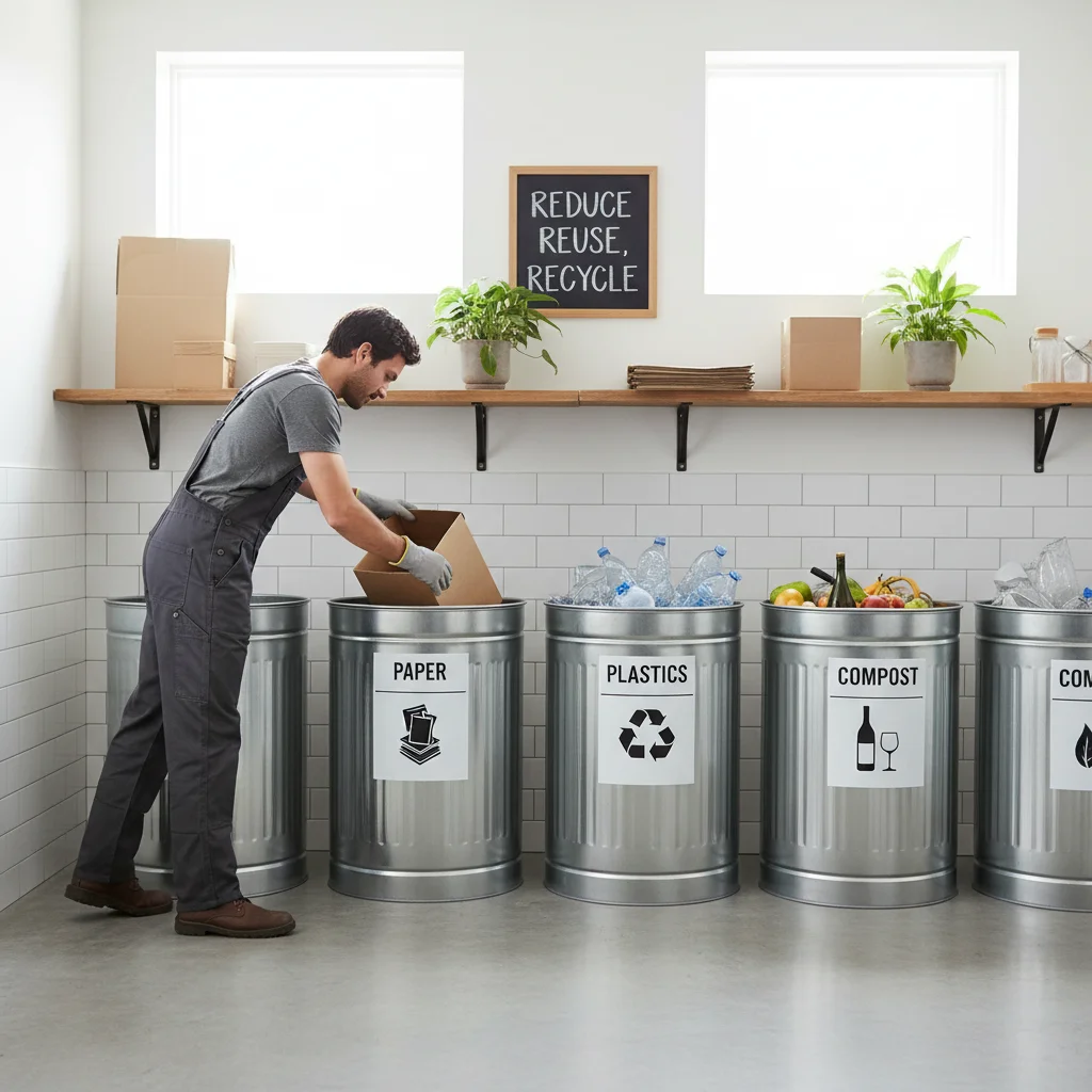 Person sorting recyclables into labeled bins