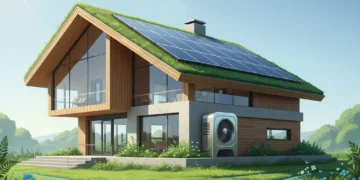 Modern home with sustainable heating systems, emphasizing energy efficiency and environmental benefits.