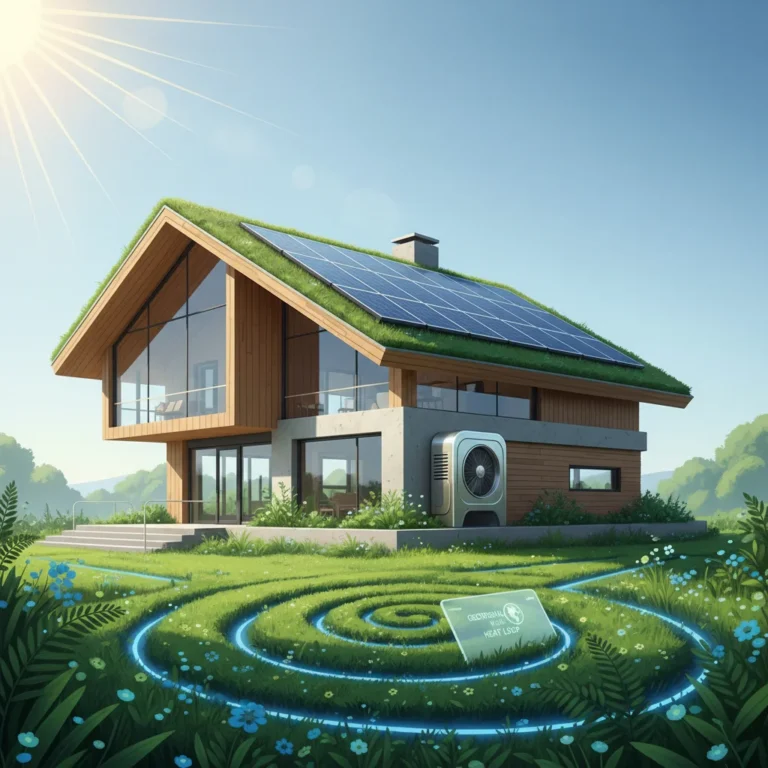 Modern home with sustainable heating systems, emphasizing energy efficiency and environmental benefits.