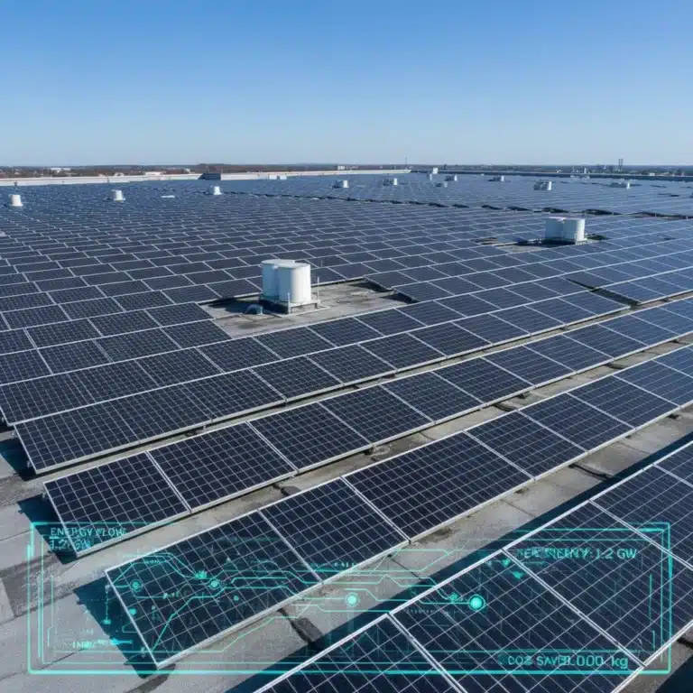 Commercial rooftop solar array with advanced inverter technology