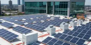 Large commercial building with extensive rooftop solar panels, symbolizing quick installation.