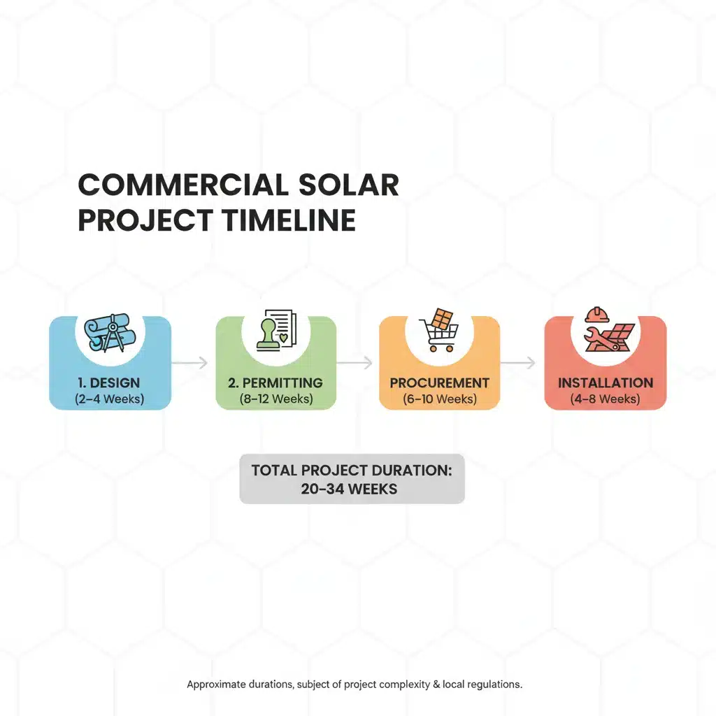 Infographic showing streamlined commercial solar project timeline.