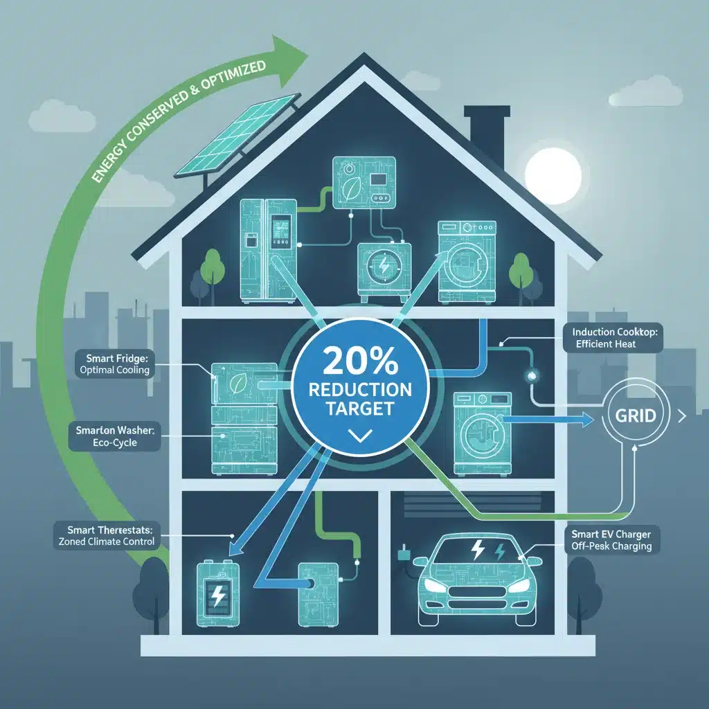Diagram illustrating smart home energy optimization and 20% reduction