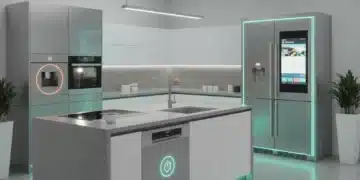 Modern kitchen with smart appliances showcasing energy efficiency