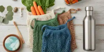 Zero-Waste Living: 10 Essential Swaps to Reduce Household Waste by 50% Within 3 Months Collection of zero-waste household items on a wooden table