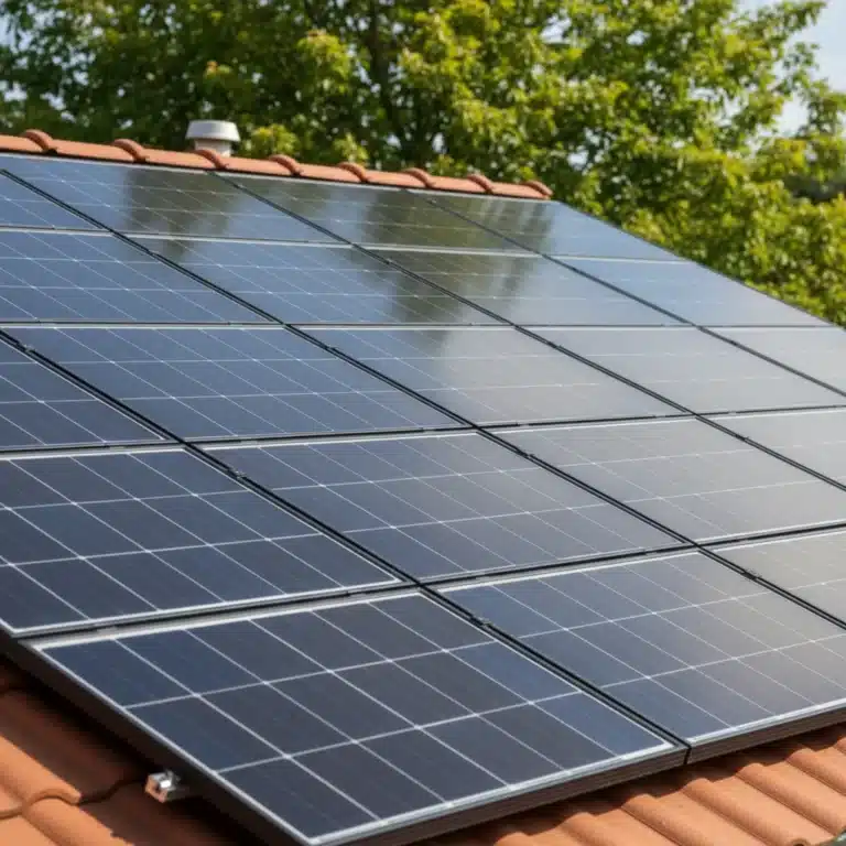 Clean residential solar panels on a rooftop under a clear blue sky, illustrating optimal performance.