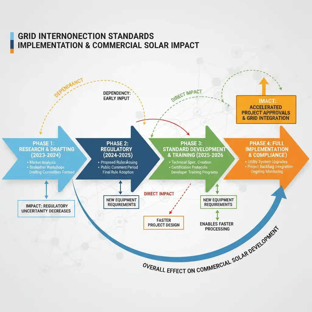 Infographic illustrating the timeline and key milestones for new grid interconnection standards.