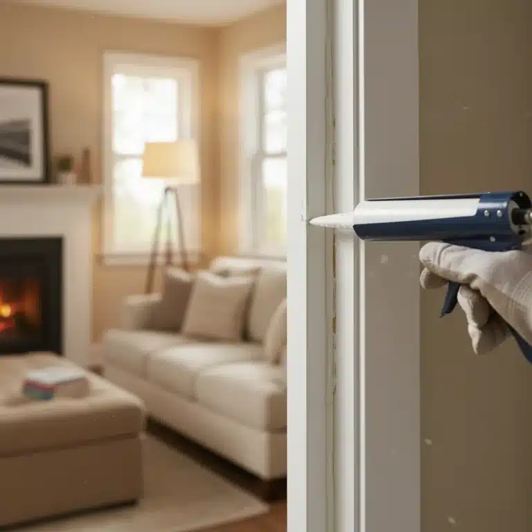 Hand sealing window with caulk gun for energy efficiency