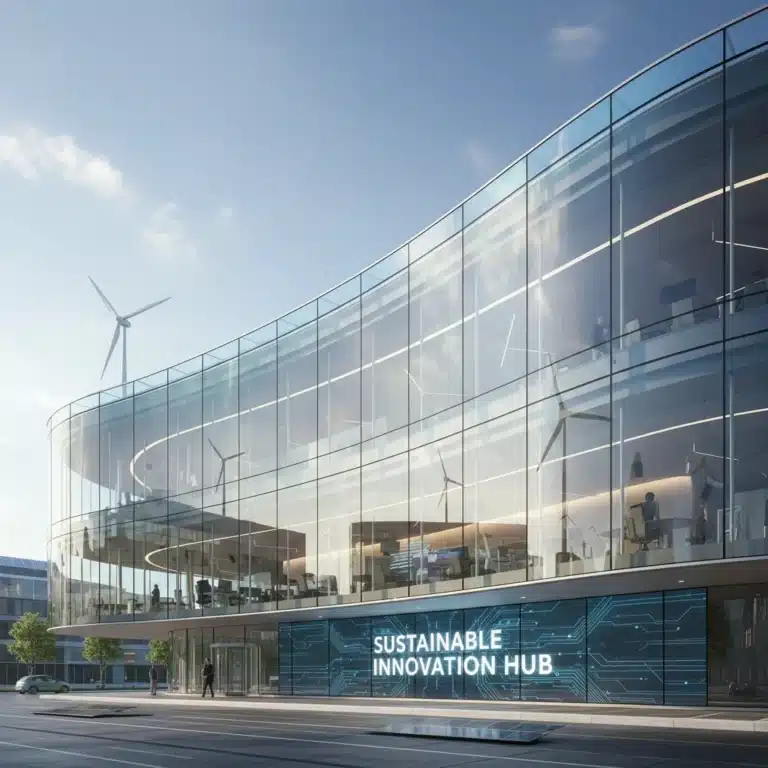 Modern building with advanced glazing for thermal efficiency