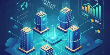 Smart grid optimizing energy for businesses, showing cost savings and efficiency.