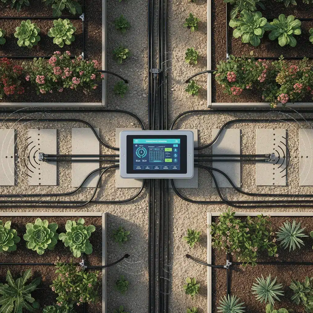 Smart irrigation system control panel with weather-based scheduling